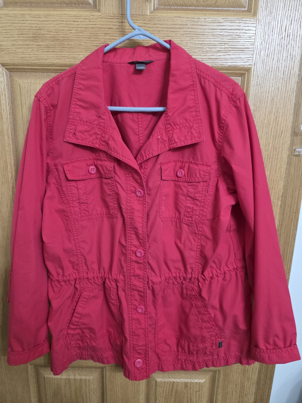 Eddie Bauer Bright Red Utility Jacket with Drawstring Waist